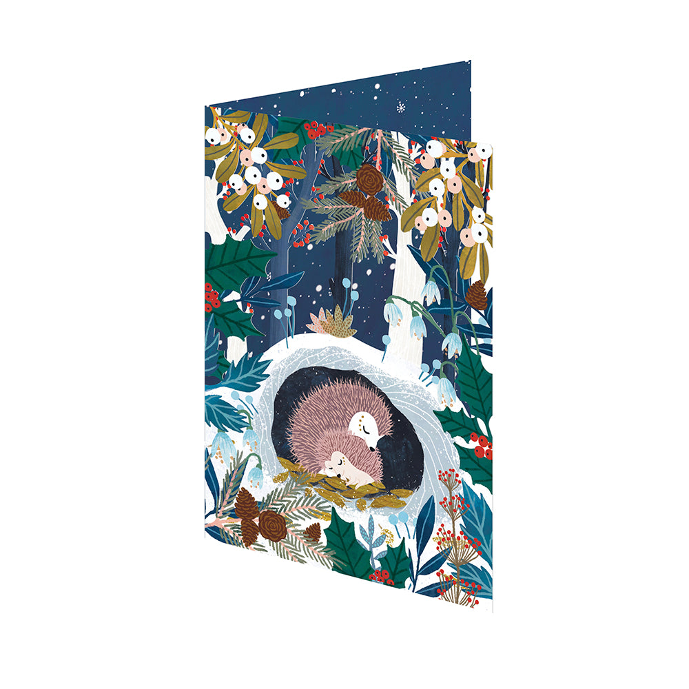 Sleeping Hedgehogs Laser Cut Christmas Card 5 pack 170 x 120 mm Roger la Borde in Kraft Box