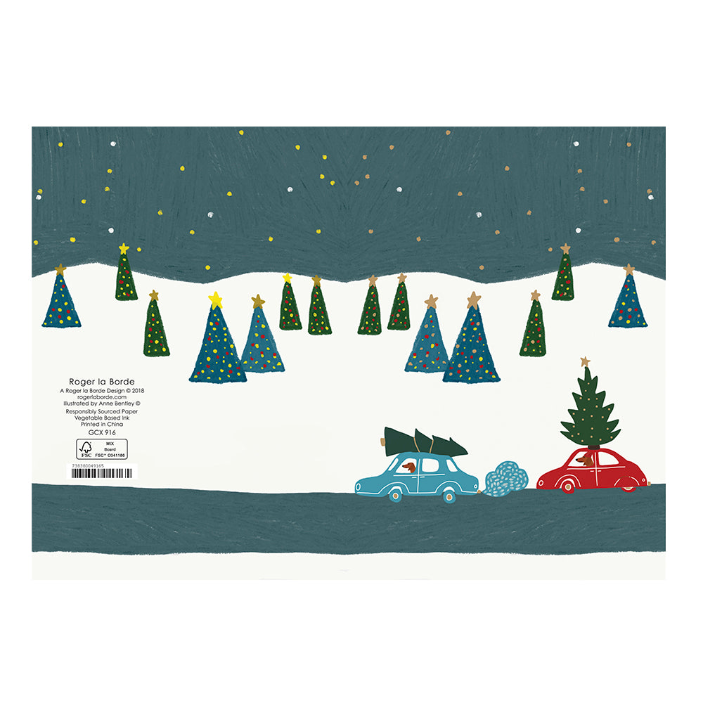 Dogs Cars Christmas Trees Christmas Card Gold Foil + Env 170 x 120mm Roger la Borde