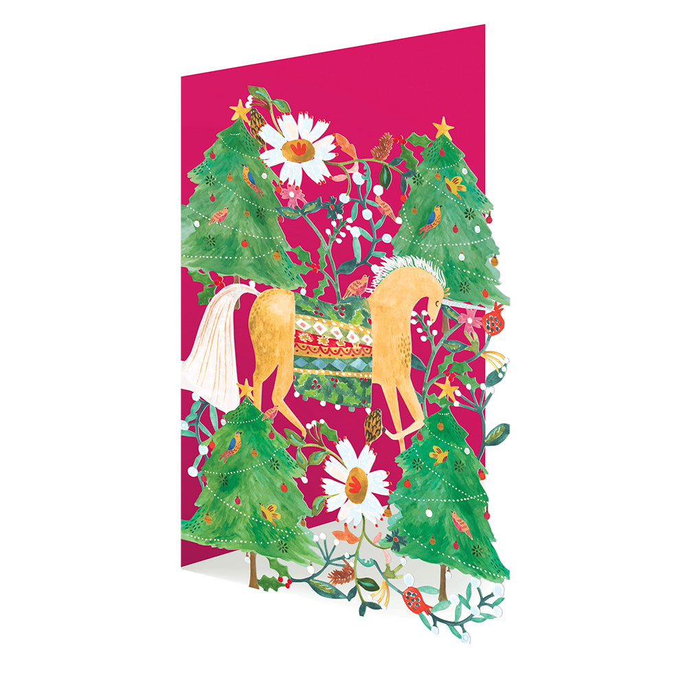 Festive Unicorn and Trees Laser Cut Christmas Card 5pk 170x120 mm Roger la Borde