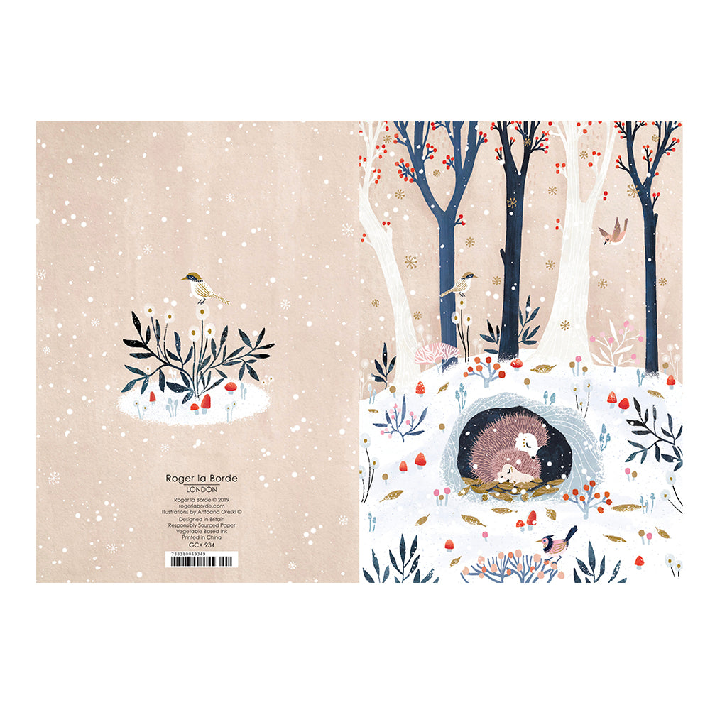 Hedgehogs Card Christmas Card Gold Foil + Env 170 x 120mm Roger la Borde