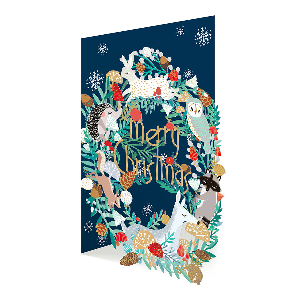 Animal Wreath Laser Cut Christmas Card 5pk 170 x 120 mm Roger la Borde