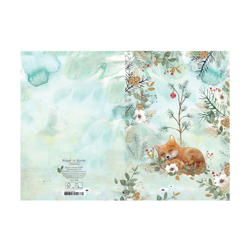 Sleepy Fox Gold Foil Christmas Card 5 pack 170 x 120 mm Roger la Borde
