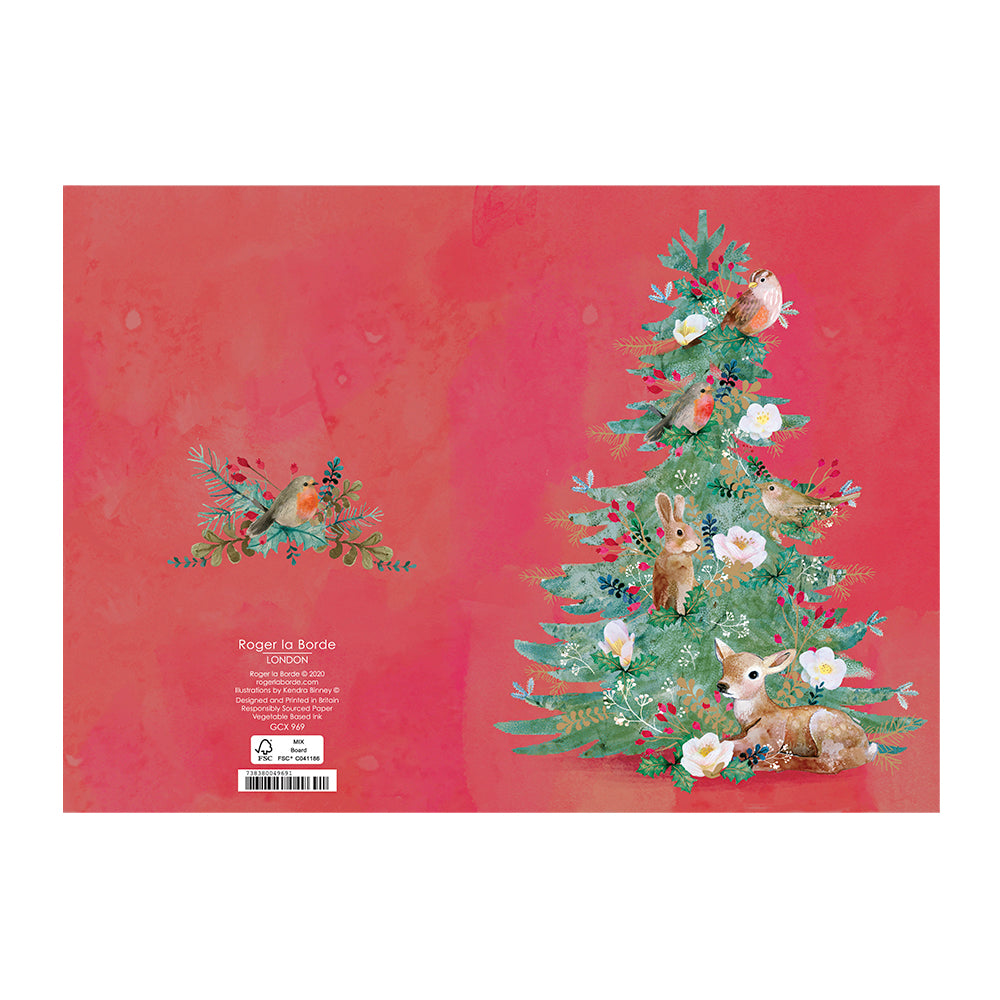Tree with Animals Gold Foil Christmas Card 5 pack 170 x 120 mm Roger la Borde