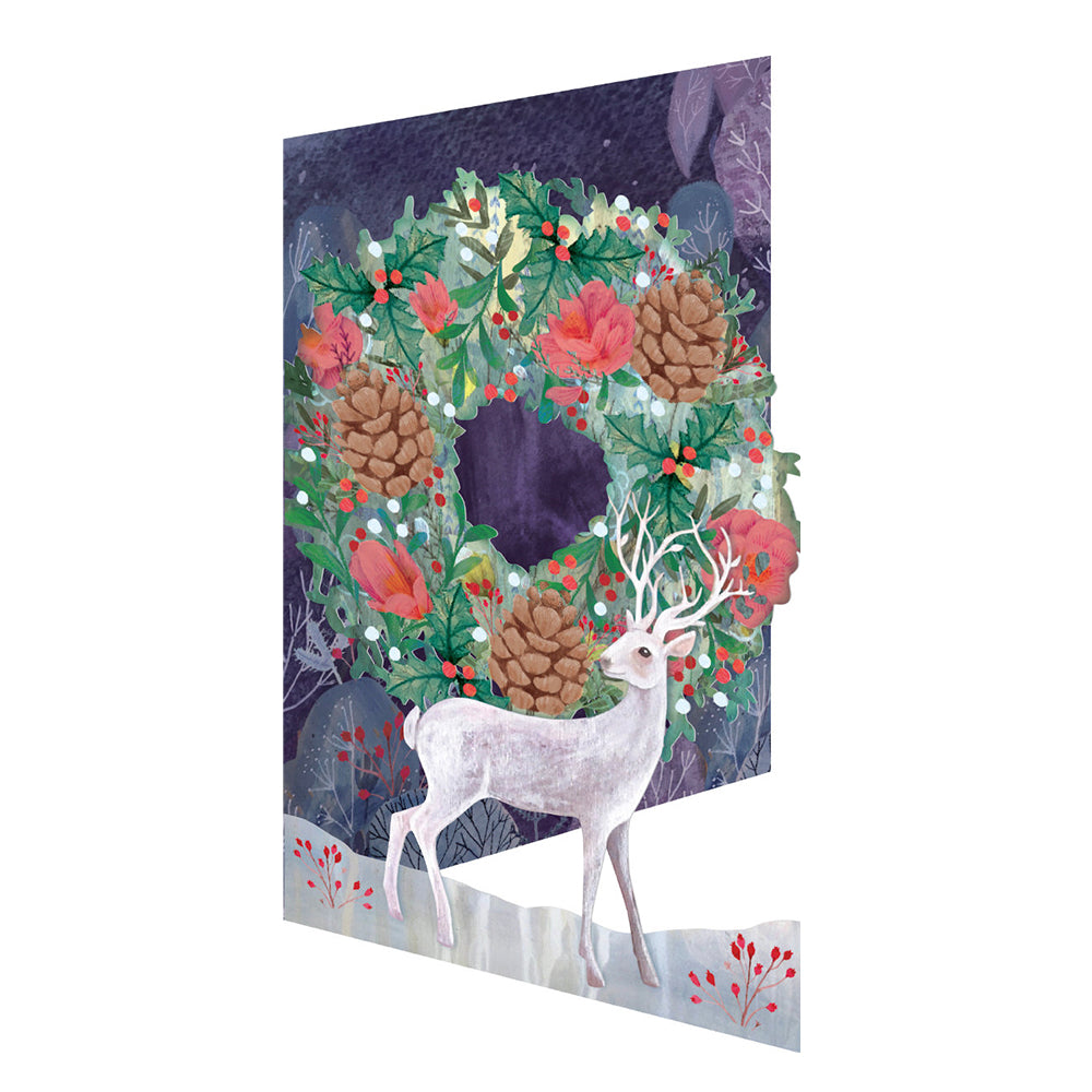 Silver Stag and Wreath Laser Cut Christmas Card 5pk 170 x 120 mm Roger la Borde