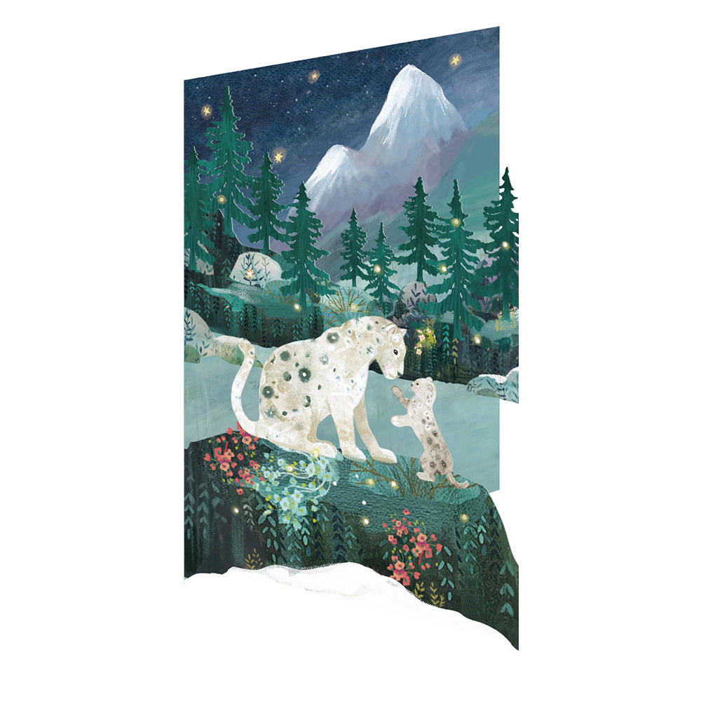 Snow Leopard Laser Cut Christmas Card 5pk 170 x 120 mm Roger la Borde