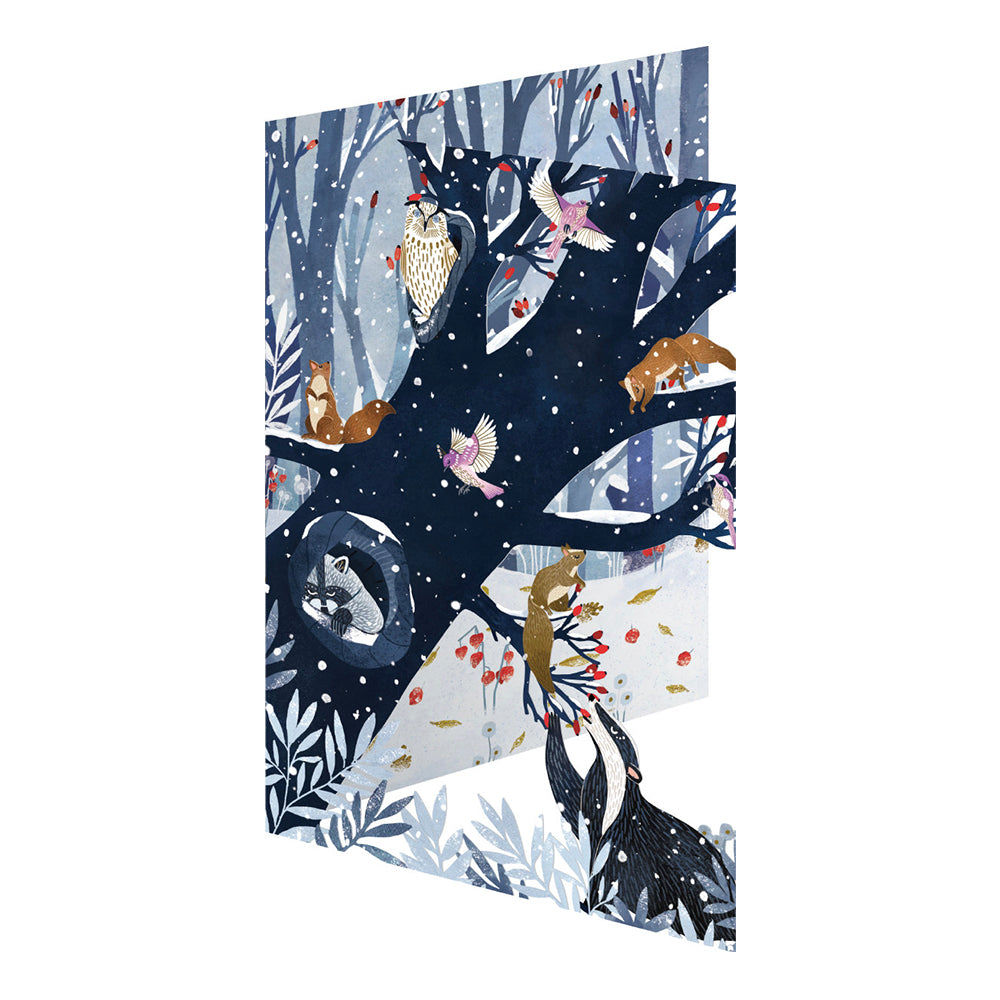 Hollow Tree Hideaway Laser Cut Christmas Card 5pk 170 x 120 mm Roger la Borde