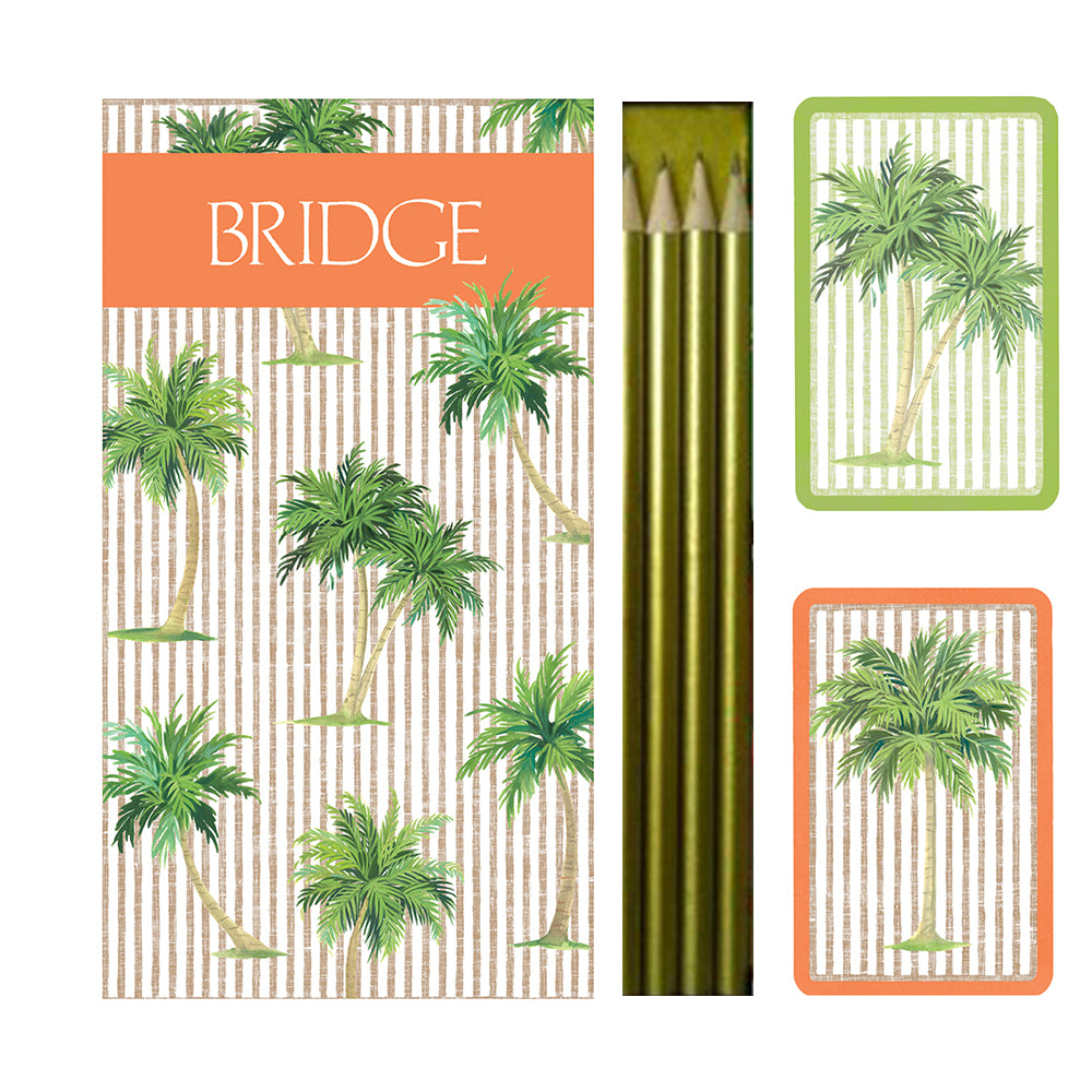 Palms Large Bridge Set Caspari 2 Sets of Cards 4 Bridgepads and 4 pencils in a Presentation Box