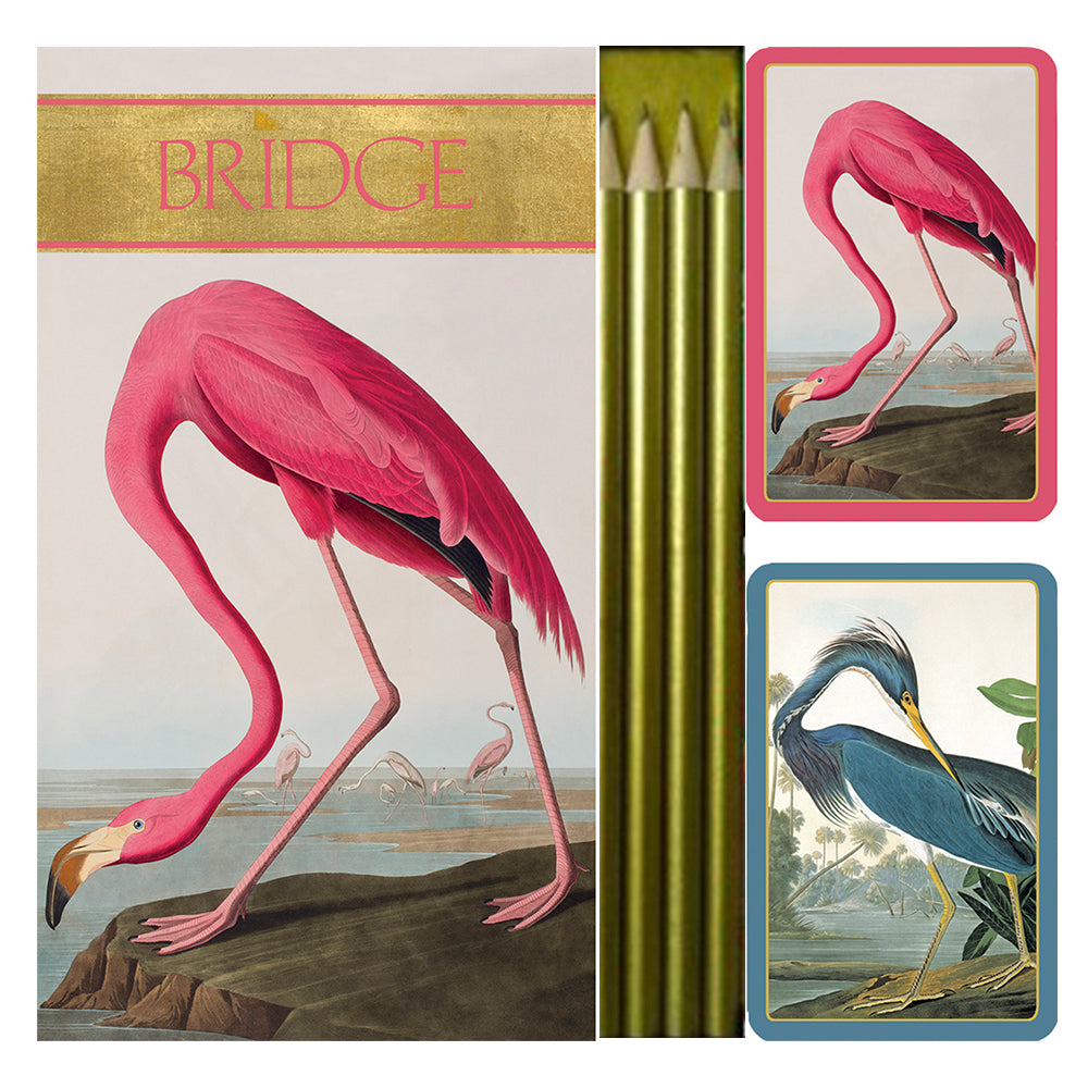 Audbon Birds - Chatsworth House Large Bridge Set Caspari 2 Sets of Cards 4 Bridgepads and 4 pencils in a Presentation Box