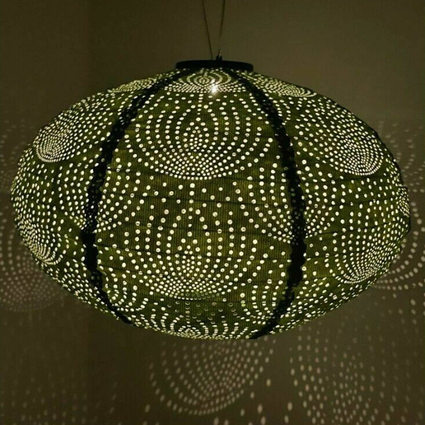 Solar Lantern - Green Anenome Oval 40cm