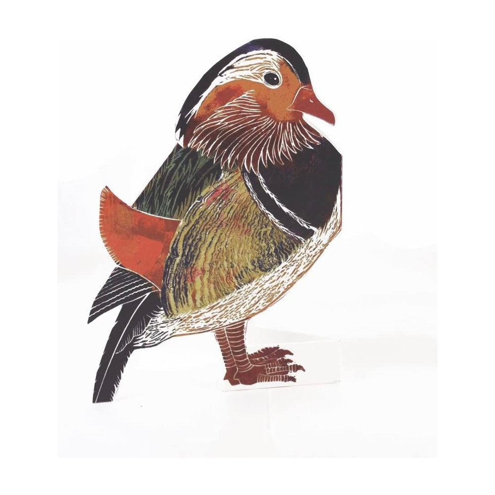 Mandarin Duck 3D Sculptural Judy Lumley Greetings Card from Lino Cut Designs with envelope