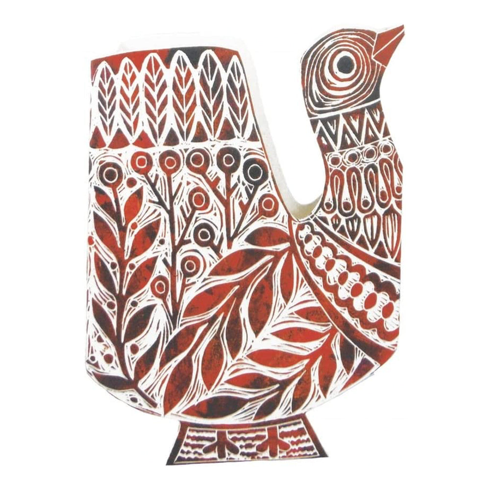 Folk Bird 3D Sculptural Judy Lumley Greetings Card from Lino Cut Designs with envelope