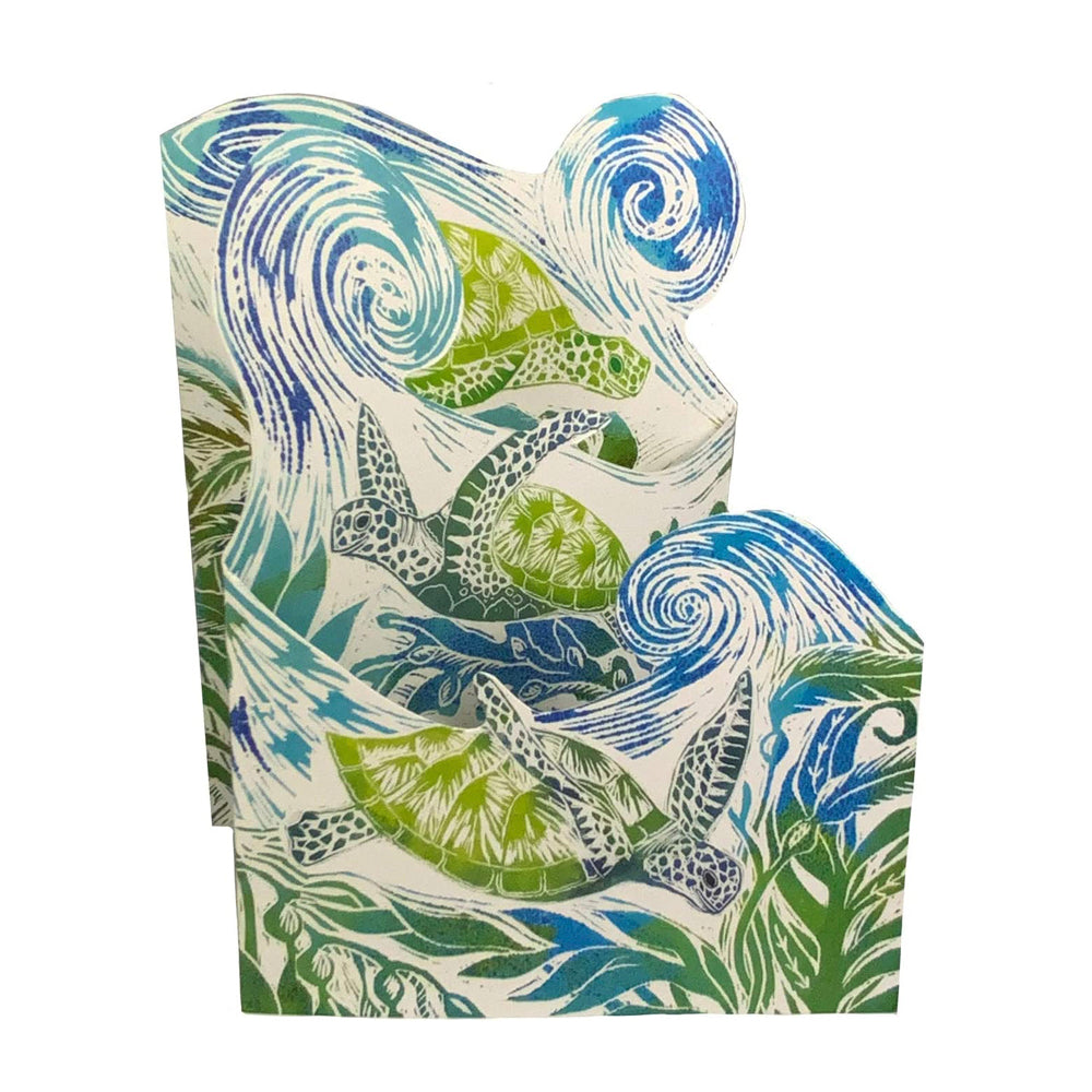 Turtles Trifold Judy Lumley Greetings Card from Lino Cut Designs with envelope