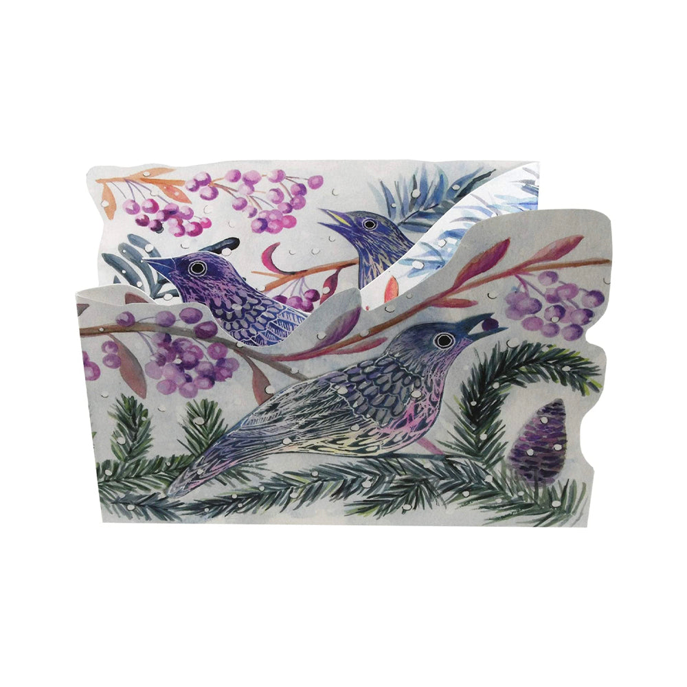 Winter Fieldfare Trifold Judy Lumley Greetings Card from Lino Cut Designs with envelope