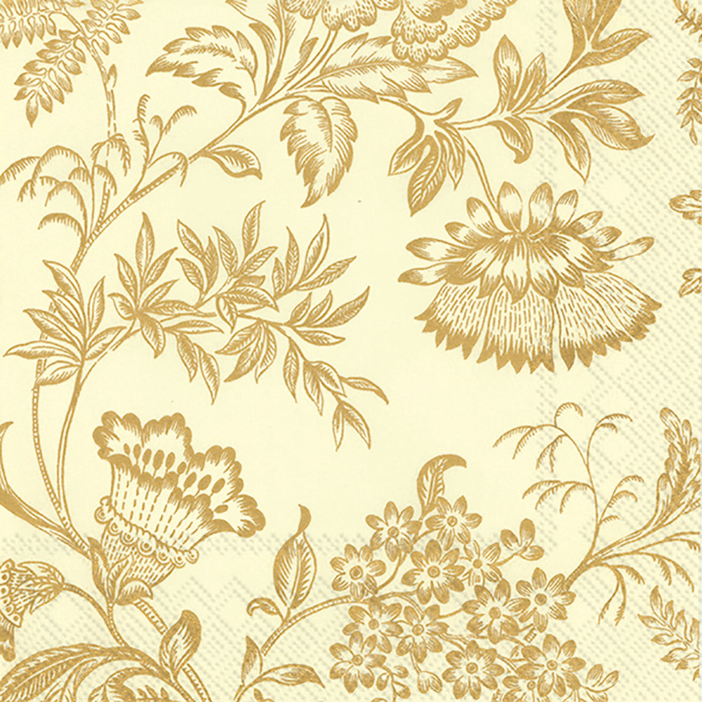 FLORENCE Cream Gold Floral Pattern IHR Paper Lunch Napkins 33 cm sq 3 ply 20 pack