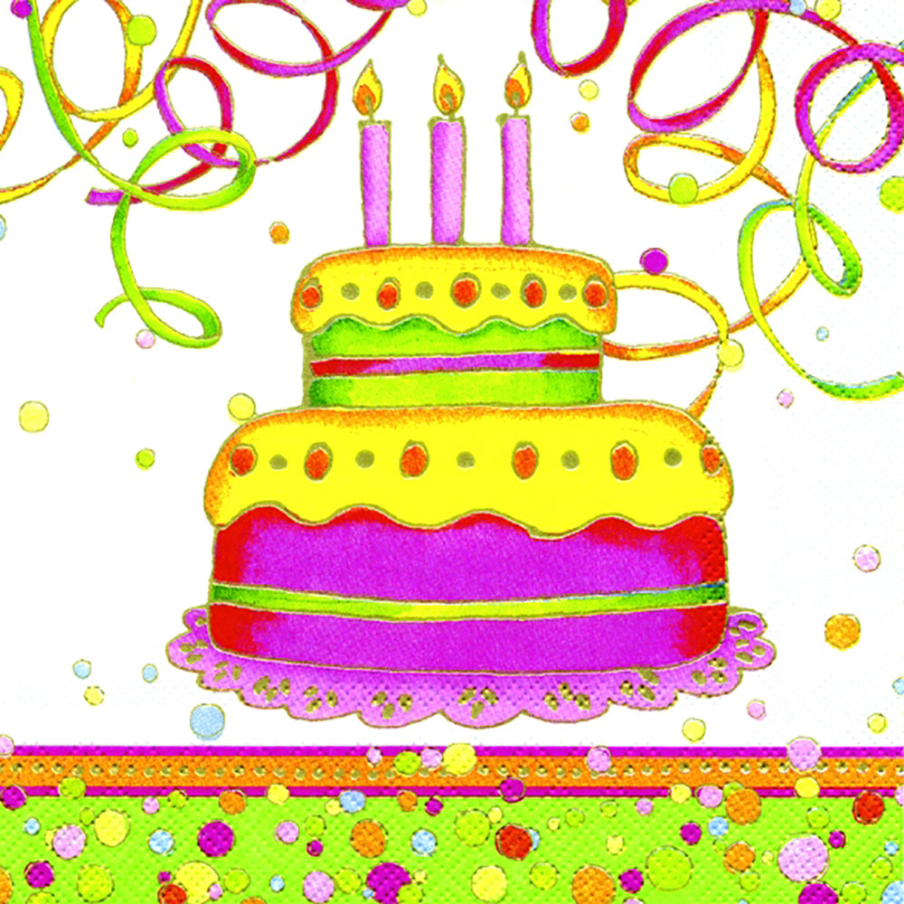 BIRTHDAY CAKE White Pink Party IHR Paper Lunch Napkins 33 cm sq 3 ply 20 pack
