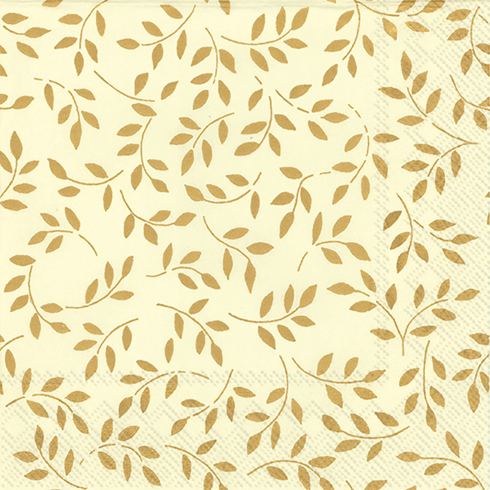 FOLIA Cream Gold Leaves Patterned IHR Paper Lunch Napkins 33 cm sq 3 ply 20 pack