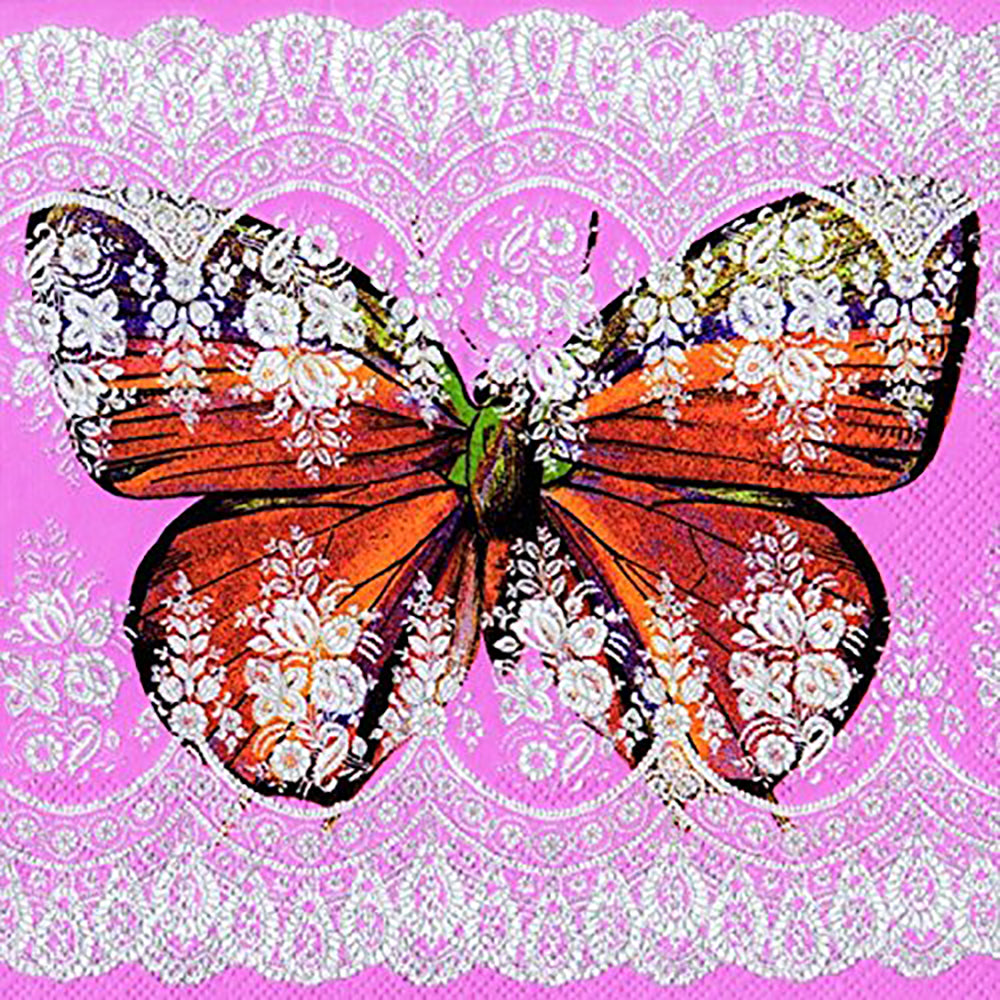 Lacy Butterfly Rose IHR Paper Lunch Napkins 33 cm sq 3 ply 20 pack