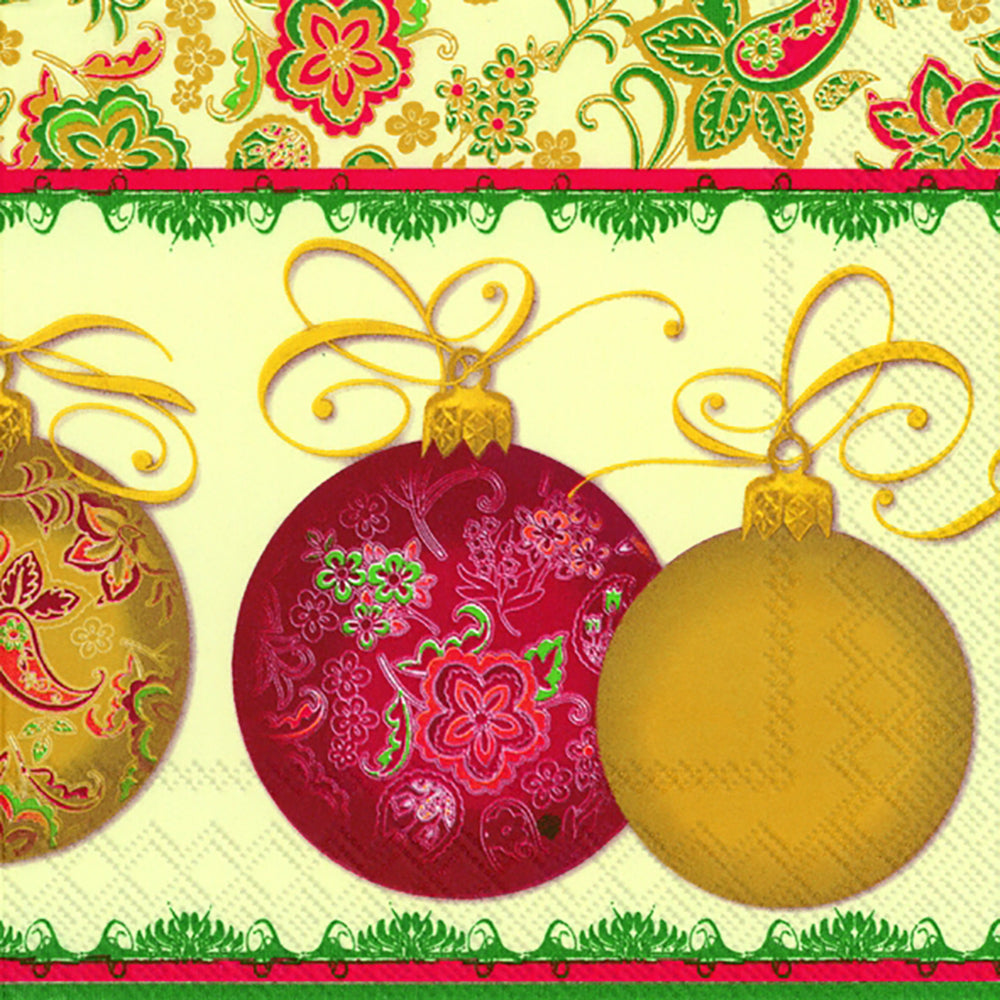 Magnifico Cream Red Christmas Baubles IHR Paper Lunch Napkins 33 cm sq 3 ply 20 pack