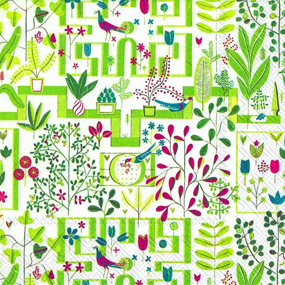 Textile Design White Green Floral Patterned IHR Paper Lunch Napkins 33 cm sq 3 ply 20 pack