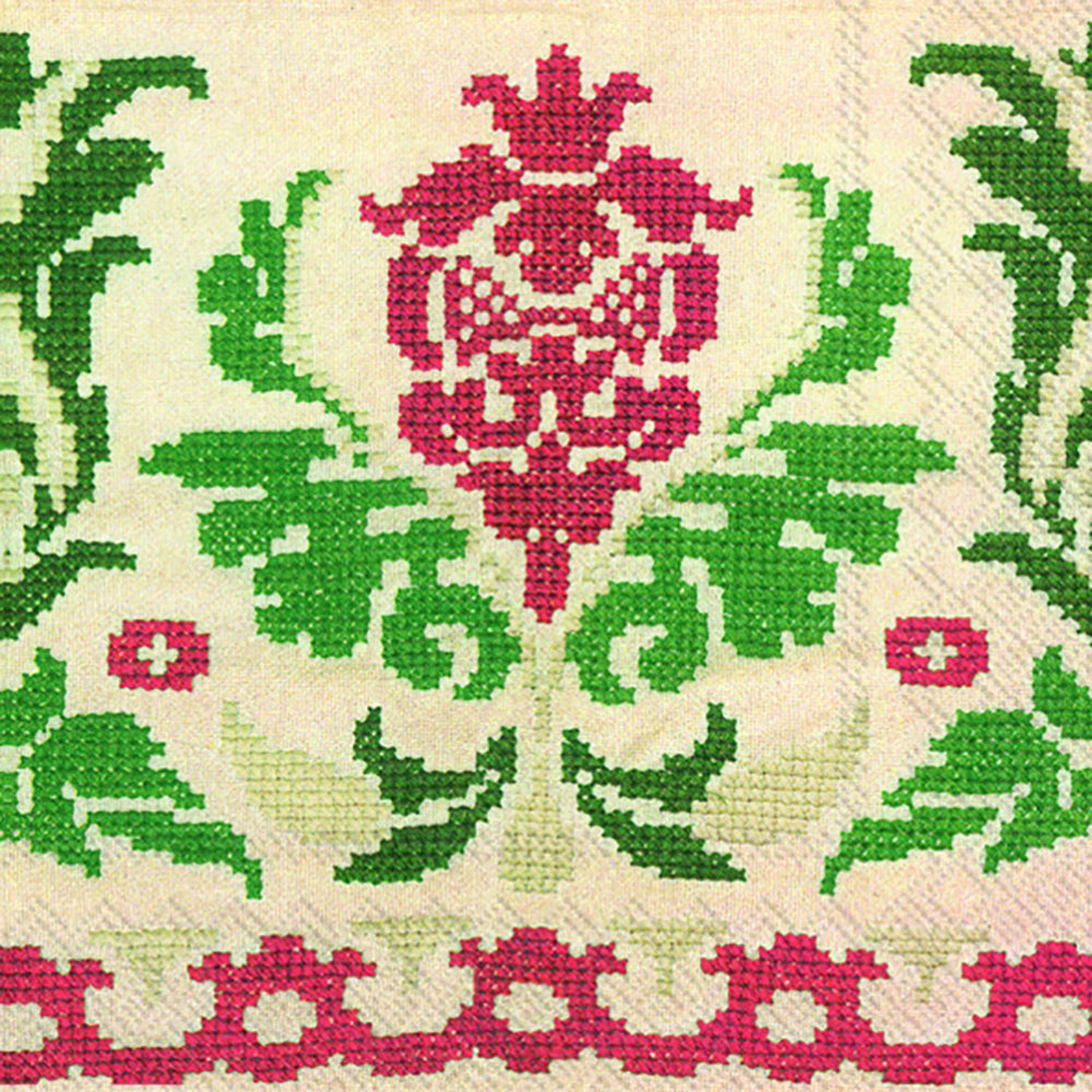 Grandmas Needlework Red Green Patterned IHR Paper Lunch Napkins 33 cm sq 3 ply 20 pack