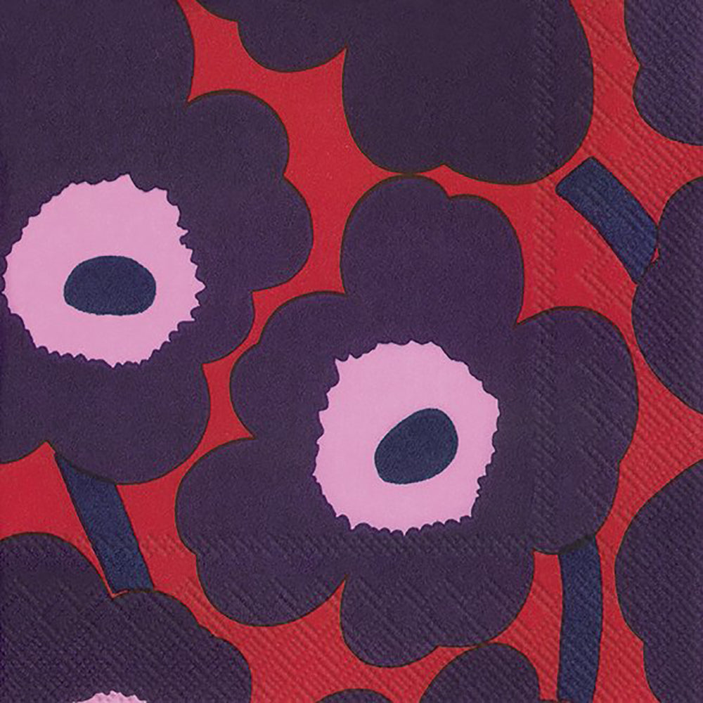 Marimekko UNIKKO Red Blue Big Flowers IHR Paper Lunch Napkins 33 cm sq 3 ply 20 pack
