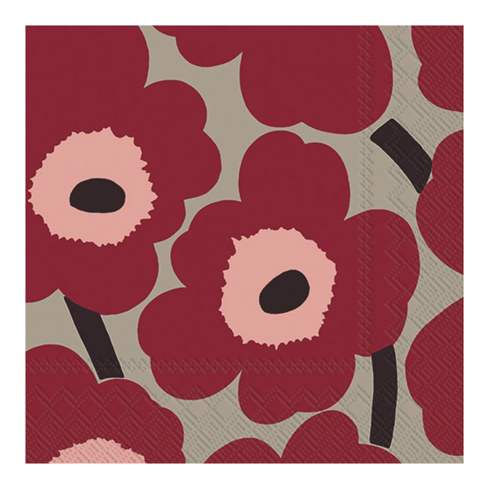 Marimekko Unikko Red Linen Flowers IHR Paper Lunch Napkins 33 cm sq 3 ply 20 pack