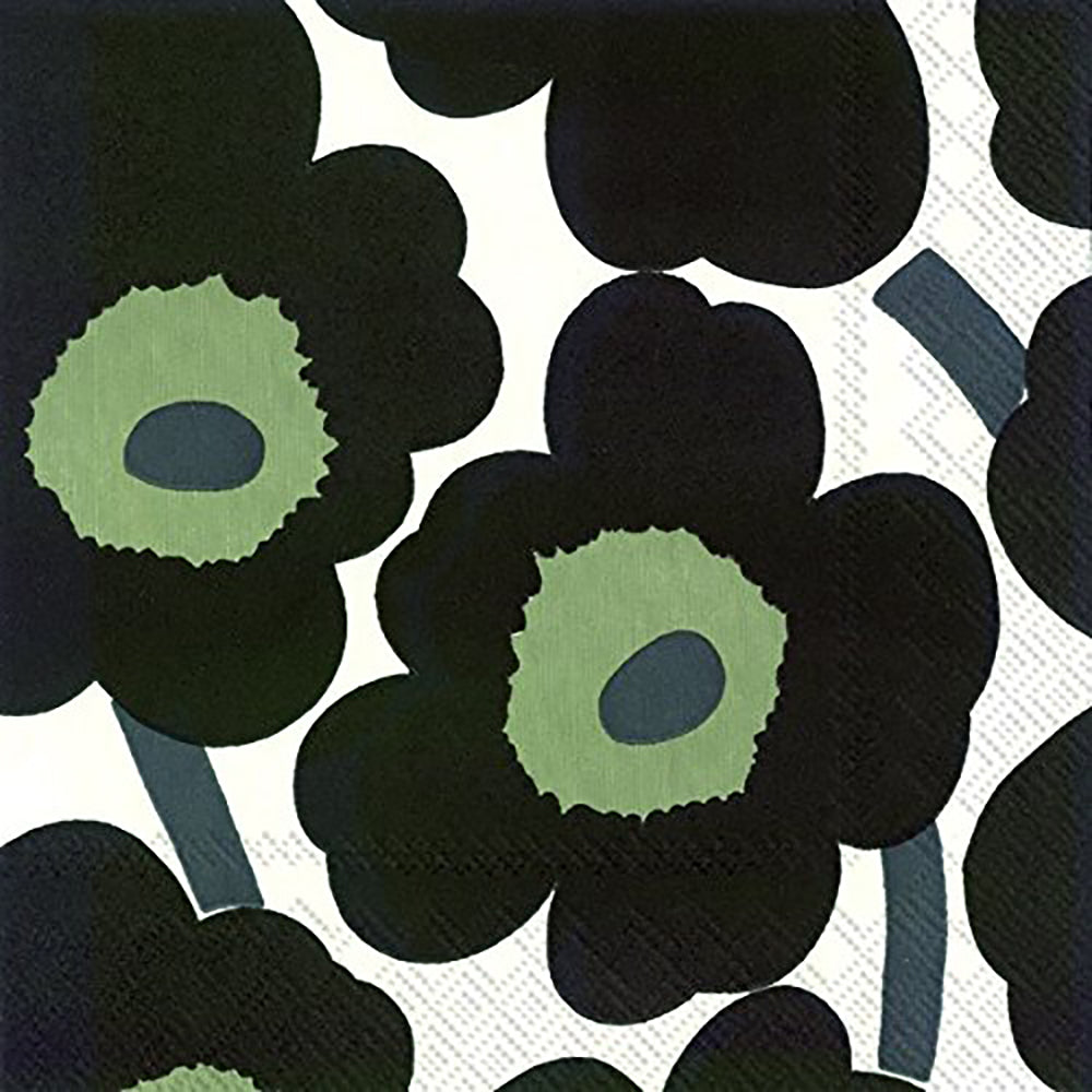 Marimekko UNIKKO White Black Big Flowers IHR Paper Lunch Napkins 33 cm sq 3 ply 20 pack