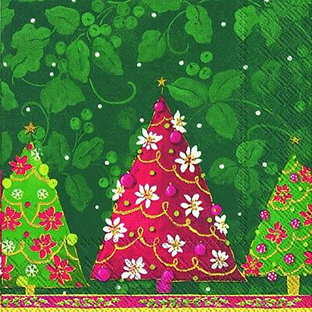 ALBERO DI NATALE Green Red Christmas Tree IHR Paper Lunch Napkins 33 cm sq 3 ply 20 pack