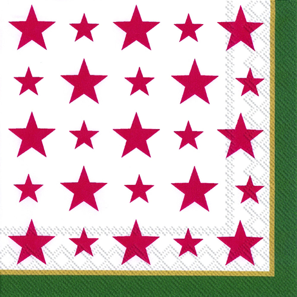 TOP STARS White Red Green IHR Paper Lunch Napkins 33 cm sq 3 ply 20 pack