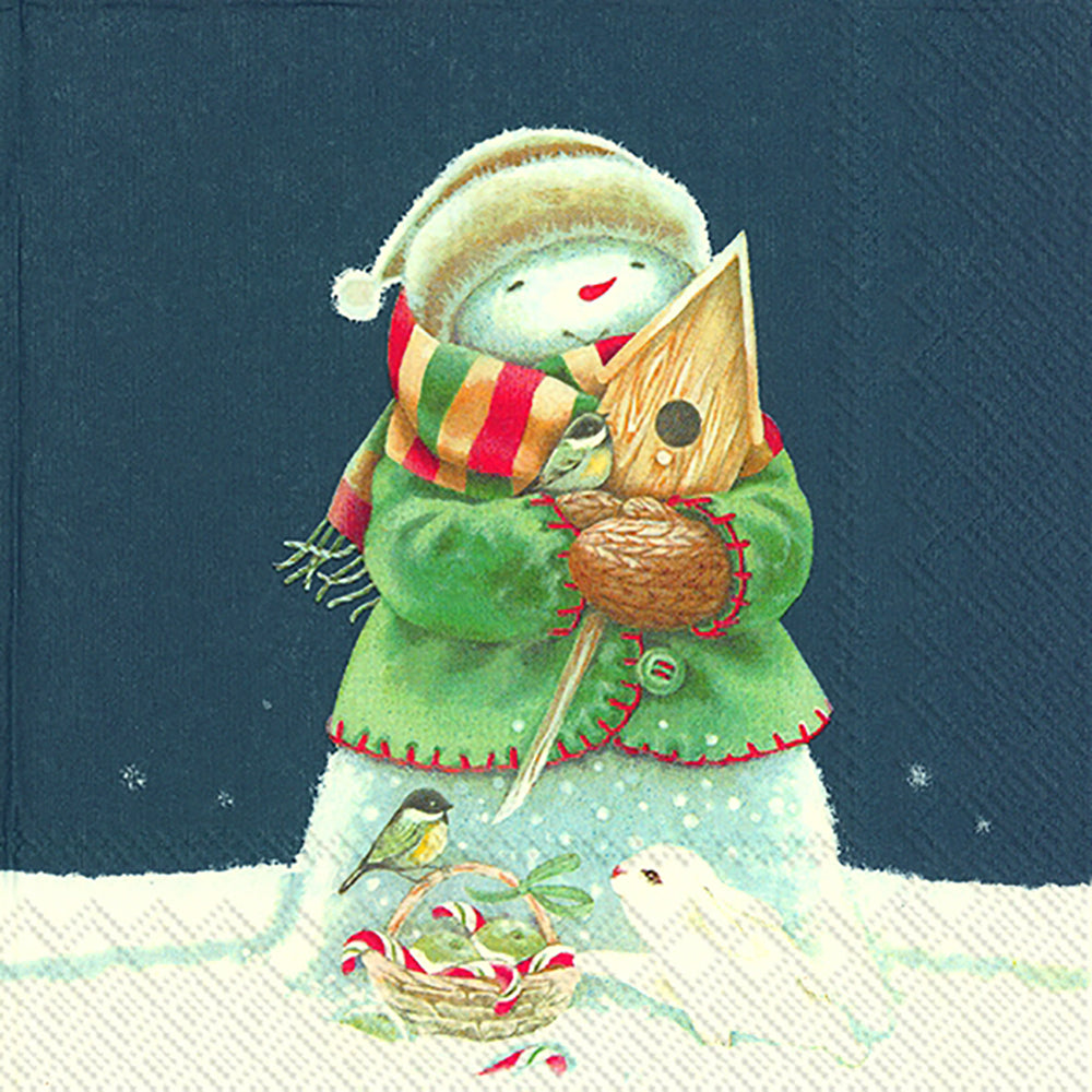 FRIENDLY SNOWMAN Blue Christmas IHR Paper Lunch Napkins 33 cm sq 3 ply 20 pack
