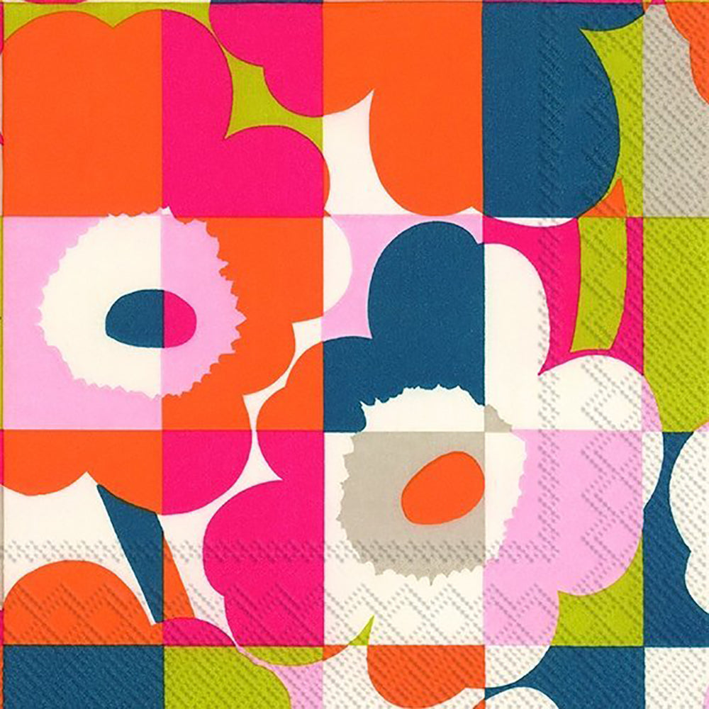 Marimekko MINI RUUTU UNIKKO orange Floral IHR Paper Lunch Napkins 33 cm sq 3 ply 20 pack