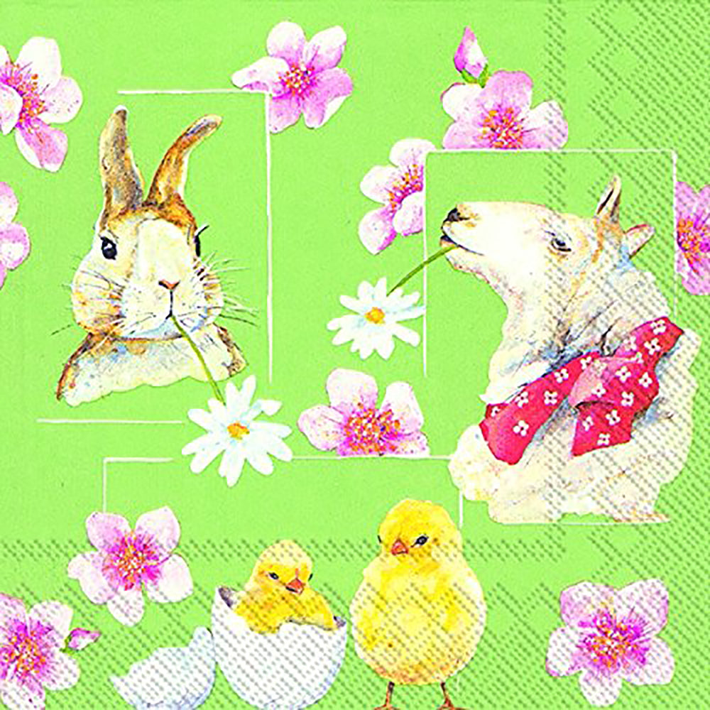 Friends in Spring Time Green Flowers IHR Paper Lunch Napkins 33 cm sq 3 ply 20 pack