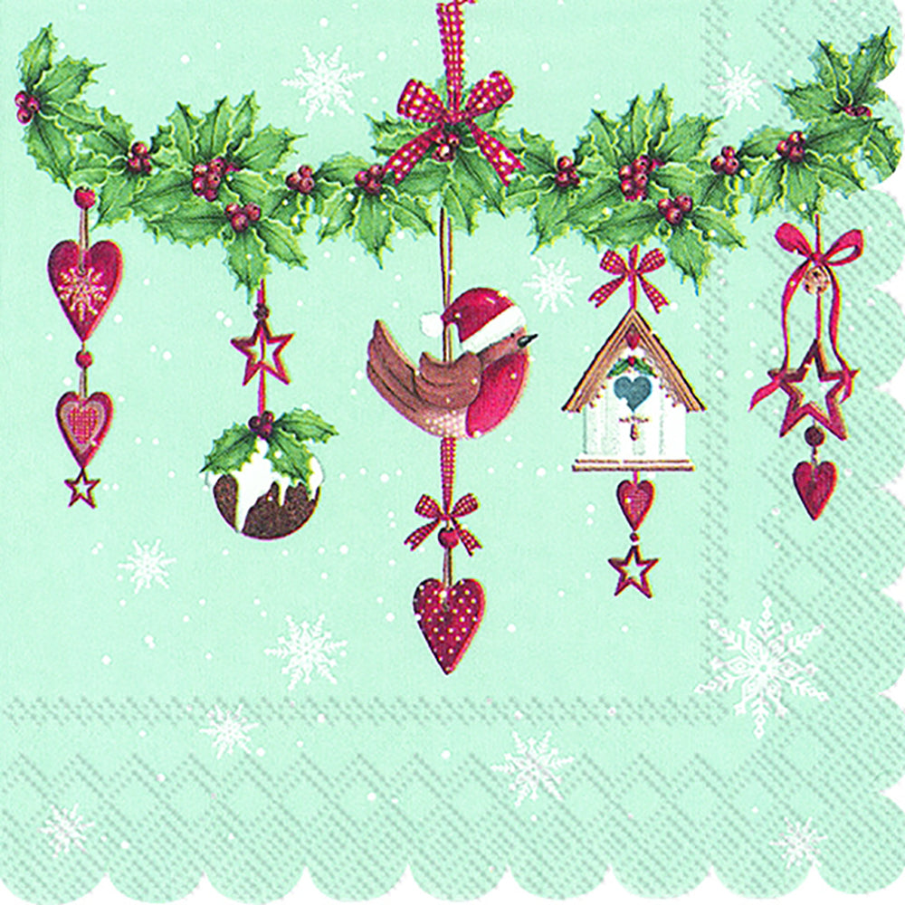 Lovely Garland Light Blue Christmas Holly IHR Paper Lunch Napkins 33 cm sq 3 ply 20 pack