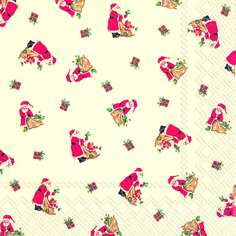 LITTLE SANTA Cream Christmas Presents IHR Paper Lunch Napkins 33 cm sq 3 ply 20 pack