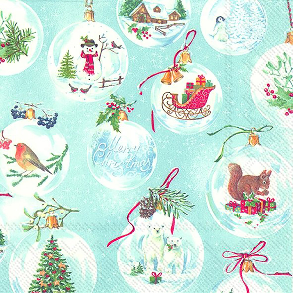 Winterly Christmastime Light Blue Baubles IHR Paper Lunch Napkins 33 cm sq 3 ply 20 pack