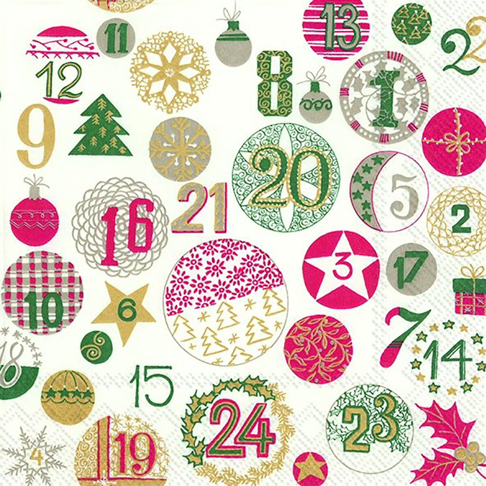 DECEMBER Gold Green Christmas Baubles IHR Paper Lunch Napkins 33 cm sq 3 ply 20 pack
