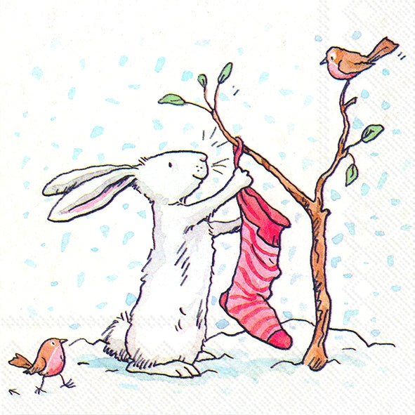 Charming Snow Rabbits White Christmas IHR Paper Lunch Napkins 33 cm sq 3 ply 20 pack