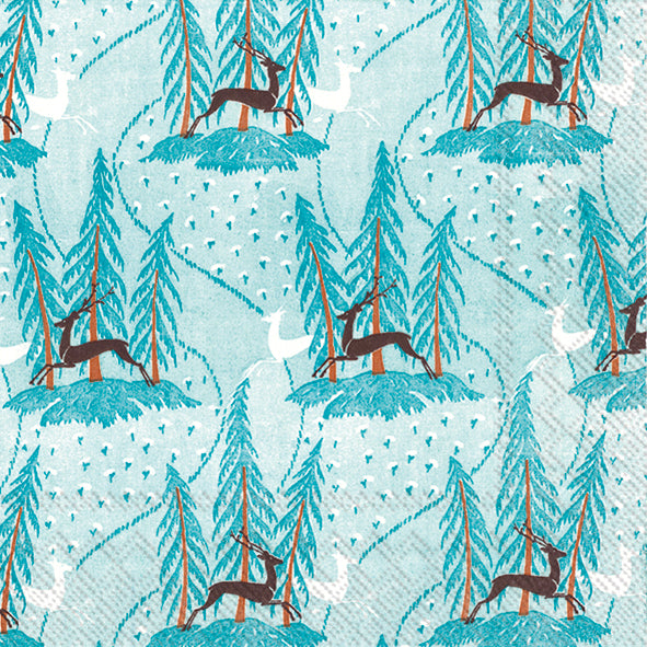 BLACK AND WHITE DEER (V&A) Light Blue Forest IHR Paper Lunch Napkins 33 cm sq 3 ply 20 pack