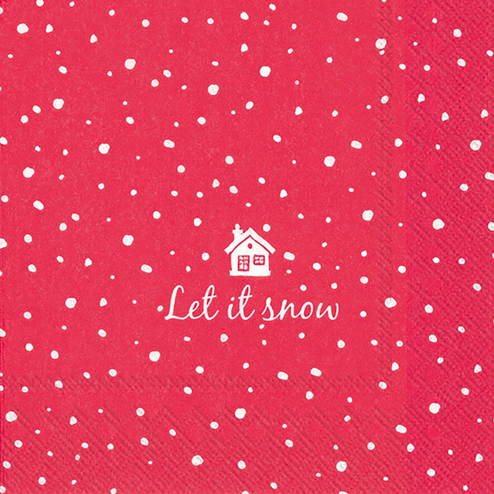LET IT SNOW Red White IHR Paper Lunch Napkins 33 cm sq 3 ply 20 pack