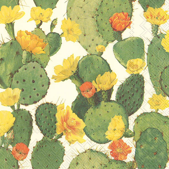 CACTUS Cream Yellow Flowers IHR Paper Lunch Napkins 33 cm sq 3 ply 20 pack