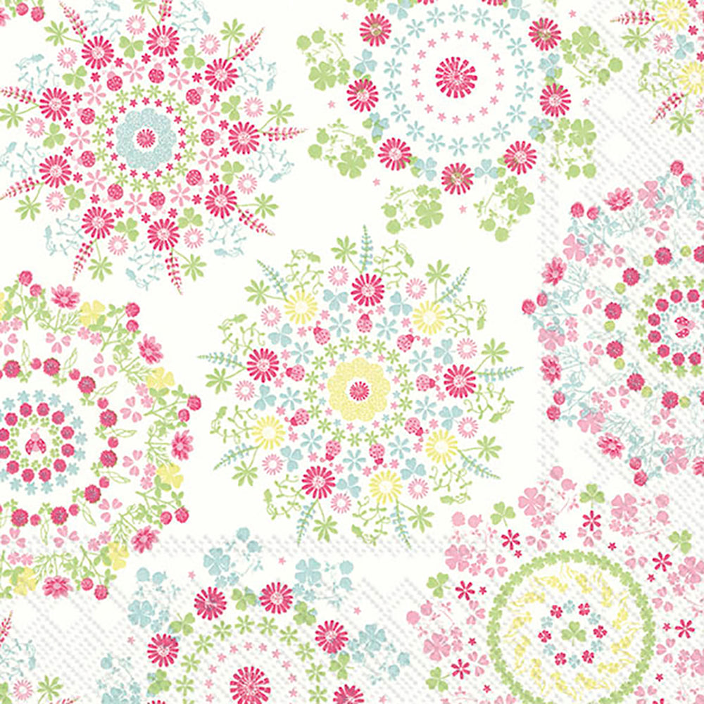 LILLY White Pink Floral Pattern IHR Paper Lunch Napkins 33 cm sq 3 ply 20 pack