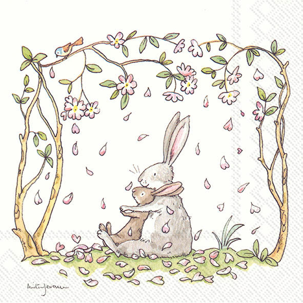 BLOSSOMS AND BUNNIES White Rabbits IHR Paper Lunch Napkins 33 cm sq 3 ply 20 pack