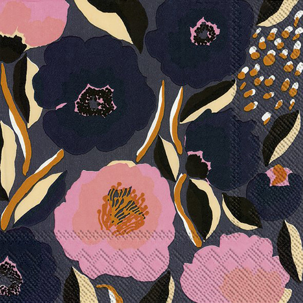 Marimekko ROSARIUM blue rose Flowers IHR Paper Lunch Napkins 33 cm sq 3 ply 20 pack