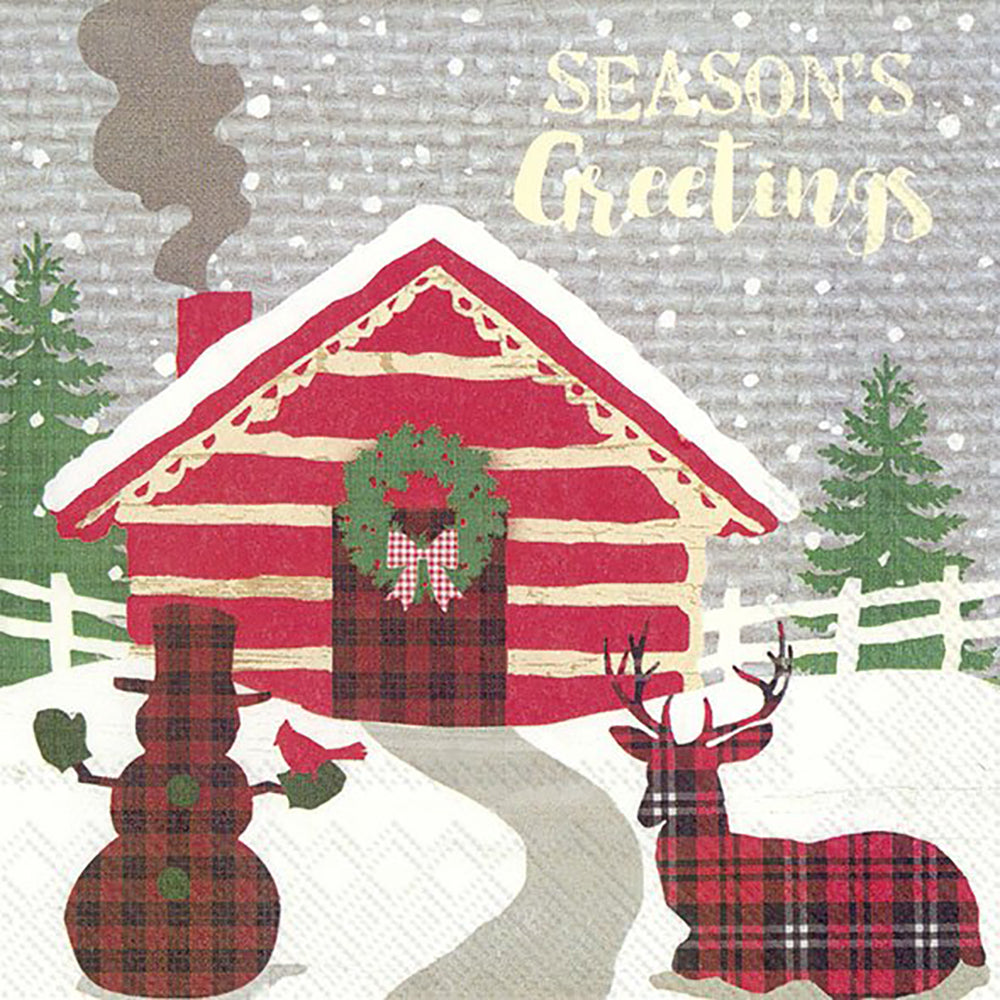 SEASON'S GREETINGS Grey Christmas Cabin Reindeer IHR Paper Lunch Napkins 33 cm sq 3 ply 20 pack