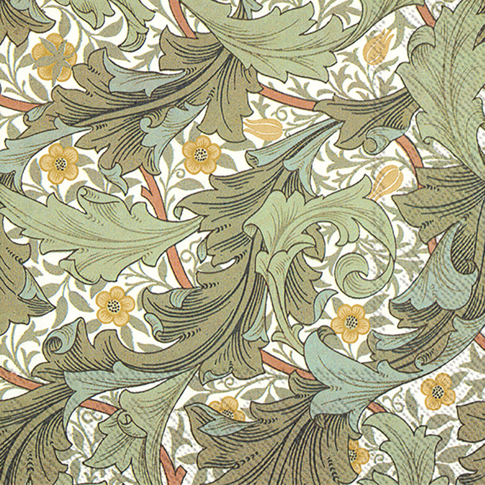 GRANVILLE (V&A) Cream Green Leaves IHR Paper Lunch Napkins 33 cm sq 3 ply 20 pack