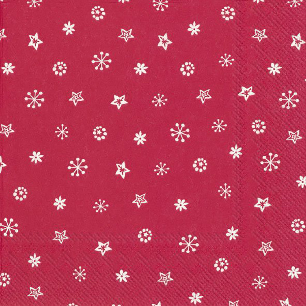 LITTLE JOY Red White Snowflakes Stars IHR Paper Lunch Napkins 33 cm sq 3 ply 20 pack