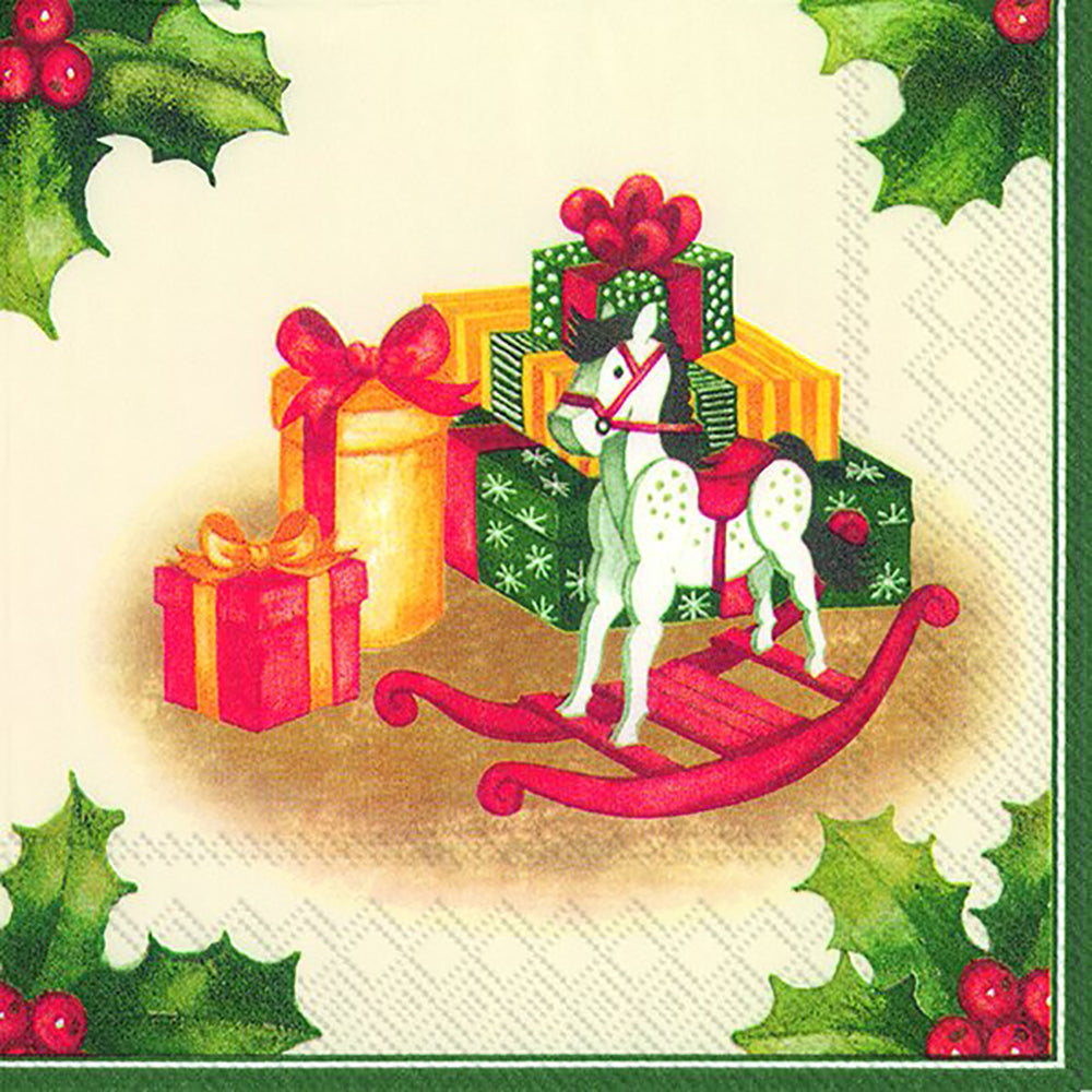 V & B TOYS FANTASY GIFTS Cream Green Christmas IHR Paper Lunch Napkins 33 cm sq 3 ply 20 pack