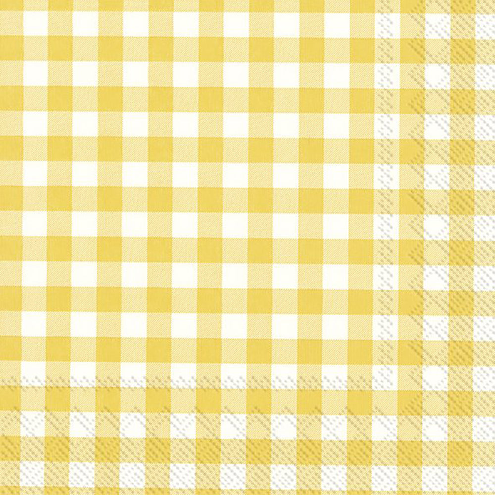 TAVERNA Yellow White Checked IHR Paper Lunch Napkins 33 cm sq 3 ply 20 packc