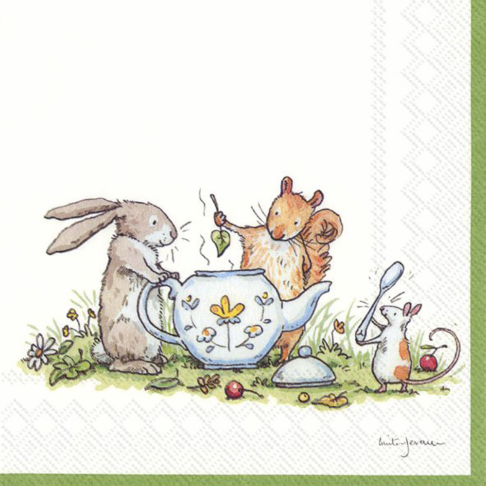 TEA PARTY white Gren Animals Teapot IHR Paper Lunch Napkins 33 cm sq 3 ply 20 packc
