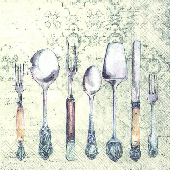 BELLE CONTELLERIE Cream Silver Cutlery IHR Paper Lunch Napkins 33 cm sq 3 ply 20 pack